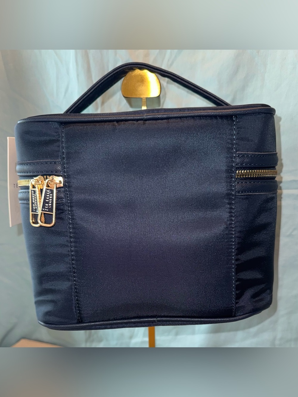 Ted Baker Navy Blue Cosmetic Travel Bag Gold Zipper & Colorful Floral Interior - Picture 3 of 7